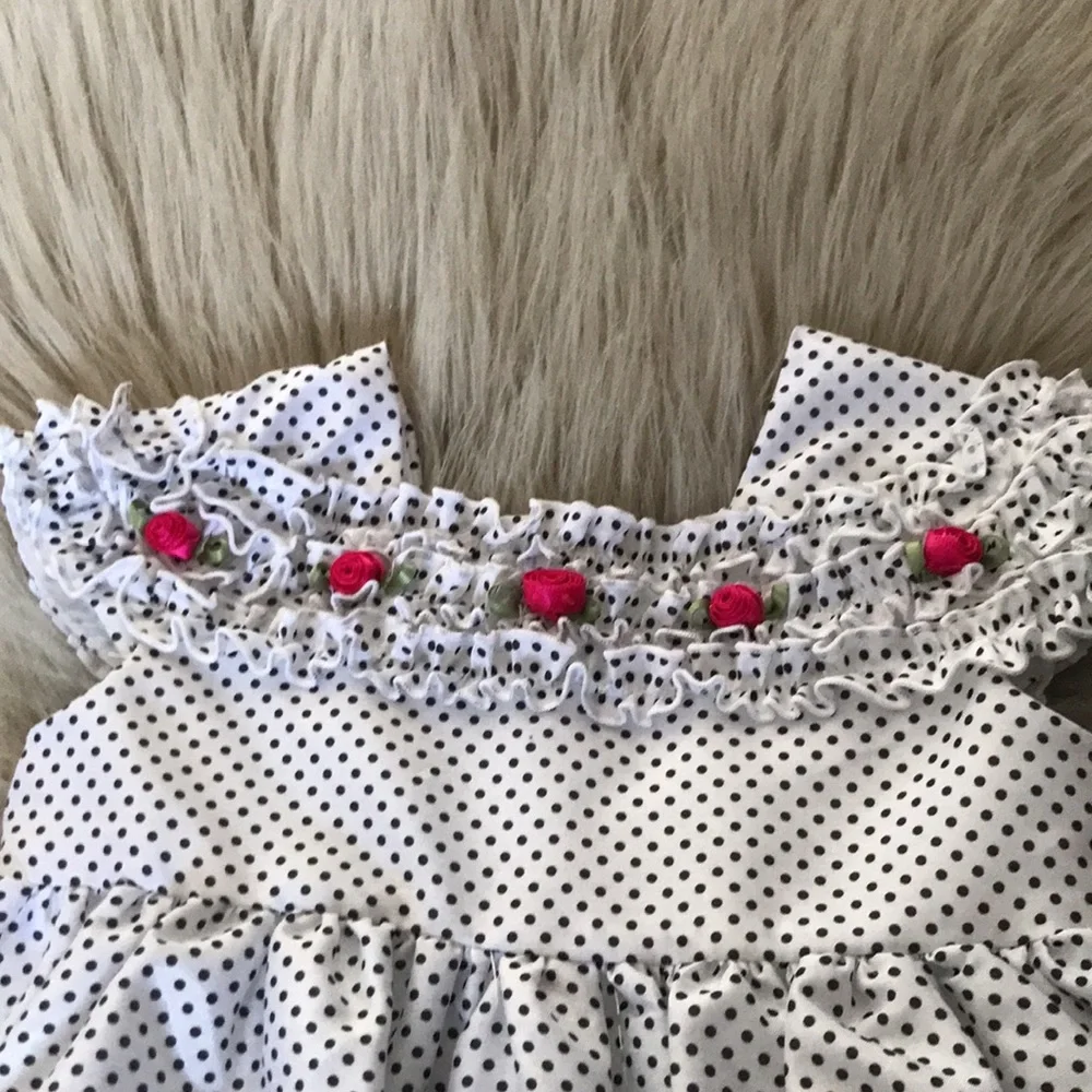 MARMELLATA Satin Dots Raffle Roses Formal Baby Girl Dress | 12 Months